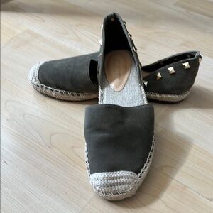 Studded Espadrille Flats in Olive Green